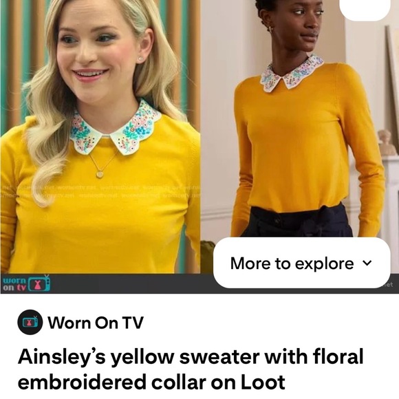 Boden Colette Collar Sweater with Floral Embroidered Collar in Tuscan Sun - Picture 5 of 6